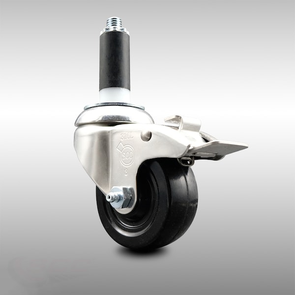 3.5 Inch 316SS Soft Rubber Swivel 1-1/8 Inch Expanding Stem Caster Lock Brake